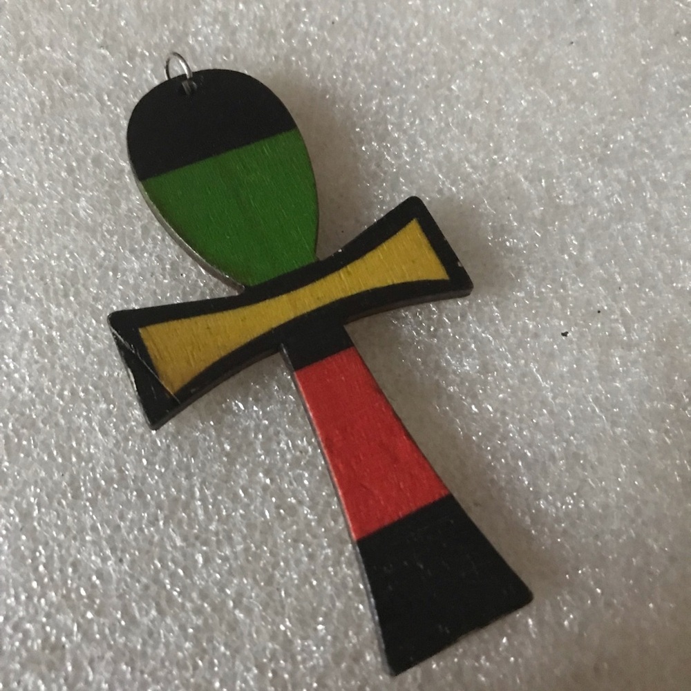 Handcrafted Multicolor Ankh Pendant - Green, Yellow & Red Home Accent
